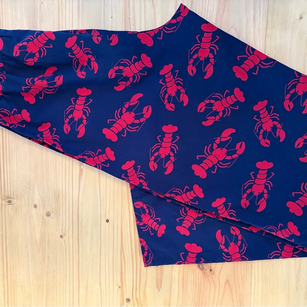 L.L. Bean Kids Navy Blue Pajama Bottoms with Red Lobster Print